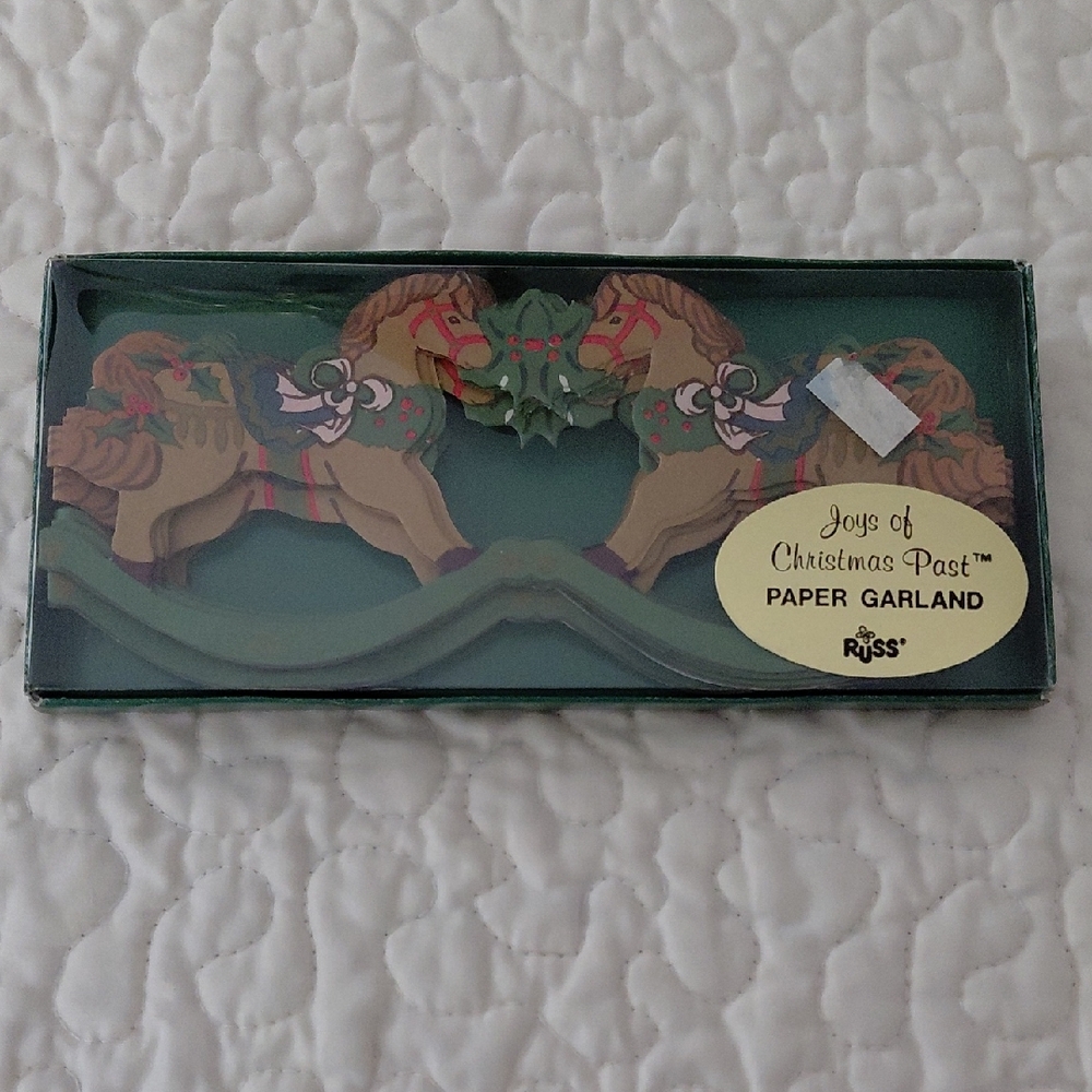 Vintage Russ brand Christmas Rocking Horse Paper Garland - still in original box